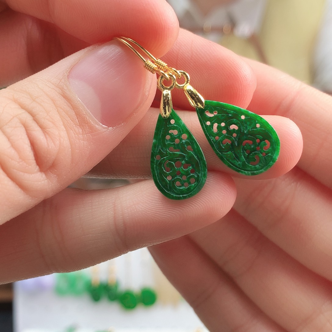 翡翠耳饰银S925镶嵌耳饰