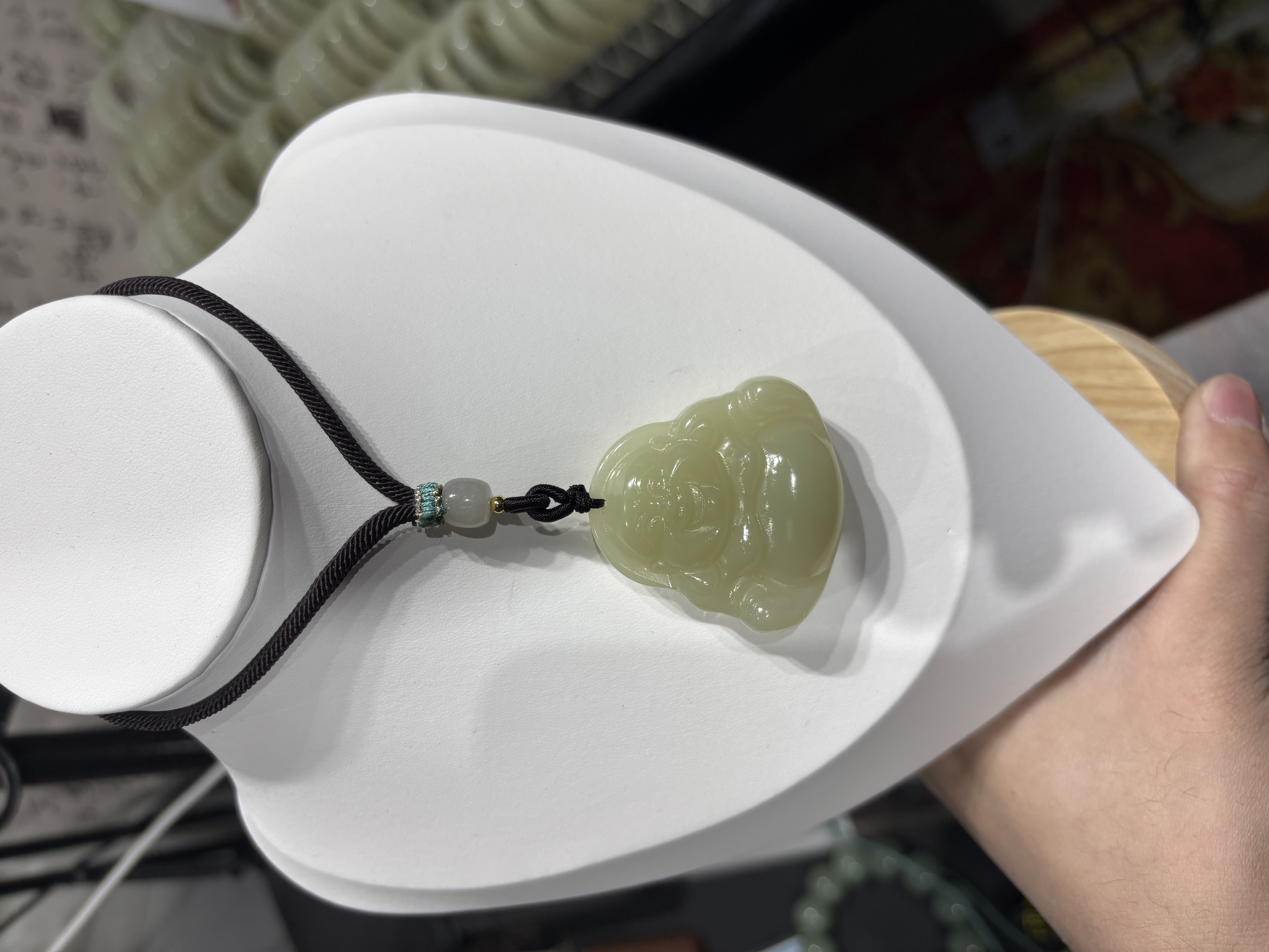 【福泽深厚】40尺寸天然玉石佛公双面雕刻大肚佛玉石挂件吊坠