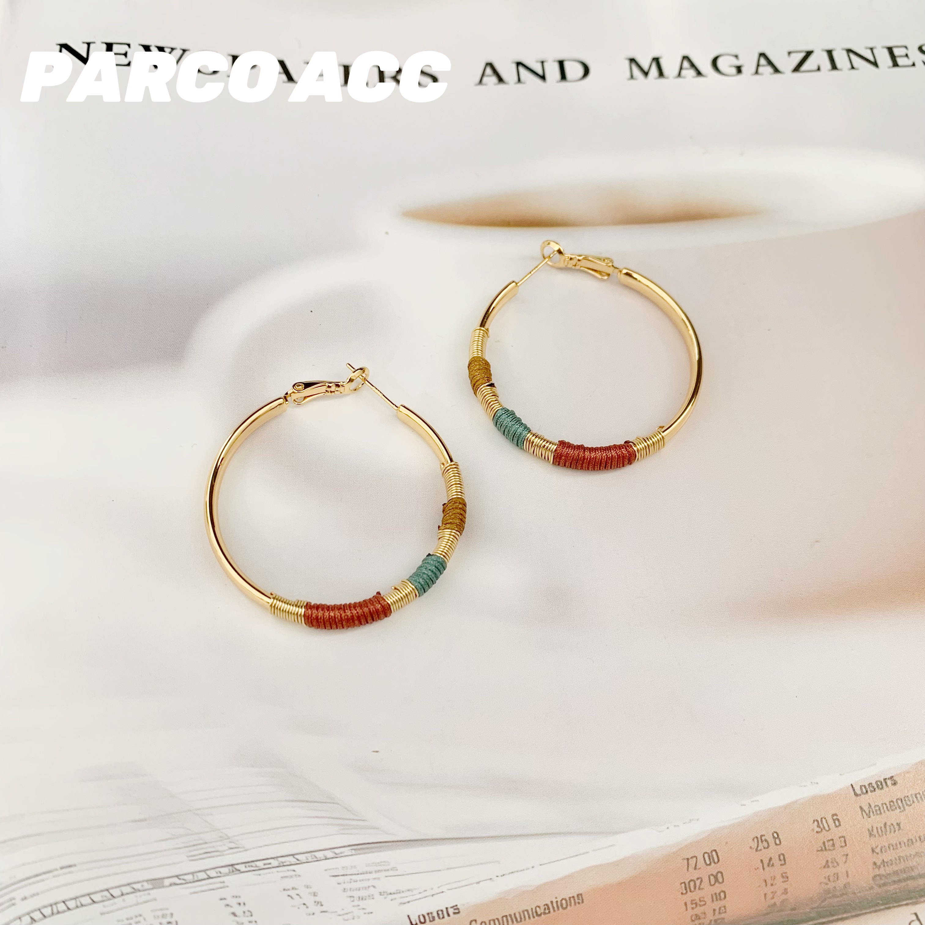 铜合金布艺耳饰 F113  RENE ROCHAS  复古三色缠绕耳钉