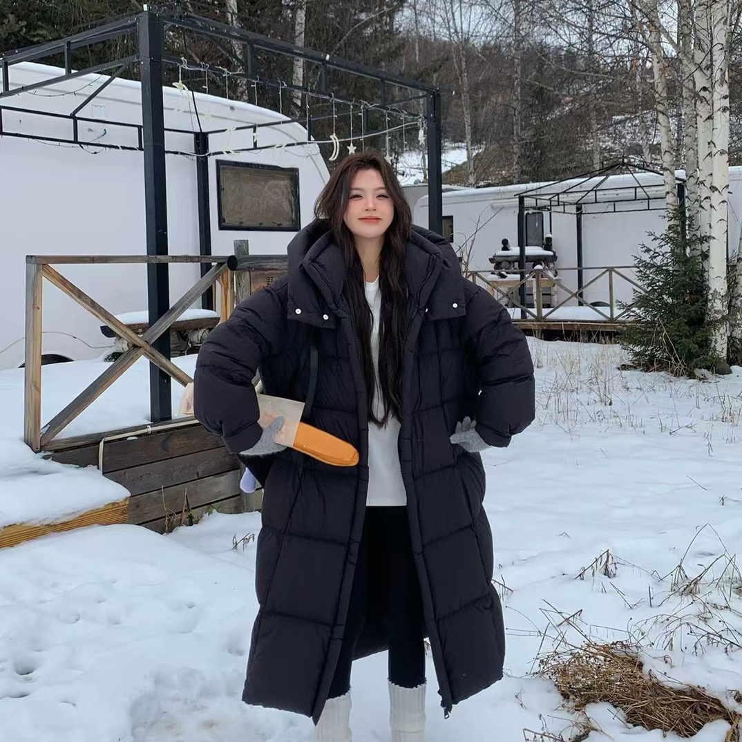 DD-7777冬季长款时尚连帽泡芙软面厚款鹅绒服