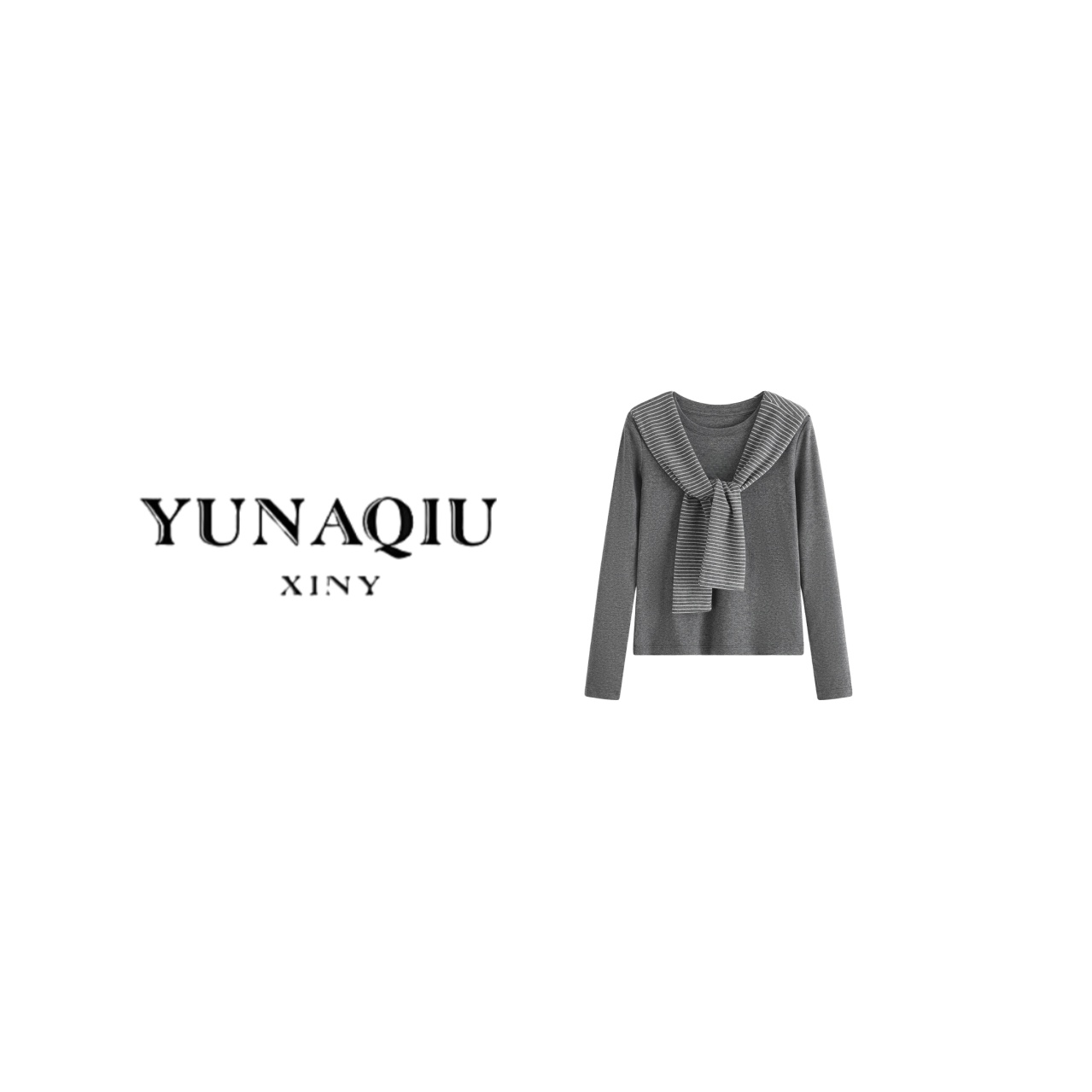 YUNAQIU-条纹p披肩套头款上衣薄款长袖圆领运动-9793