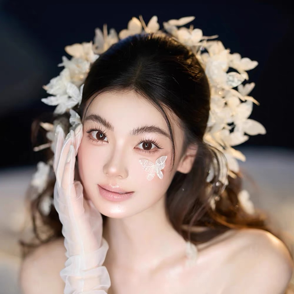 森系超仙蝴蝶新娘结婚头饰新款唯美减龄梦幻高级手工旅拍婚纱配饰