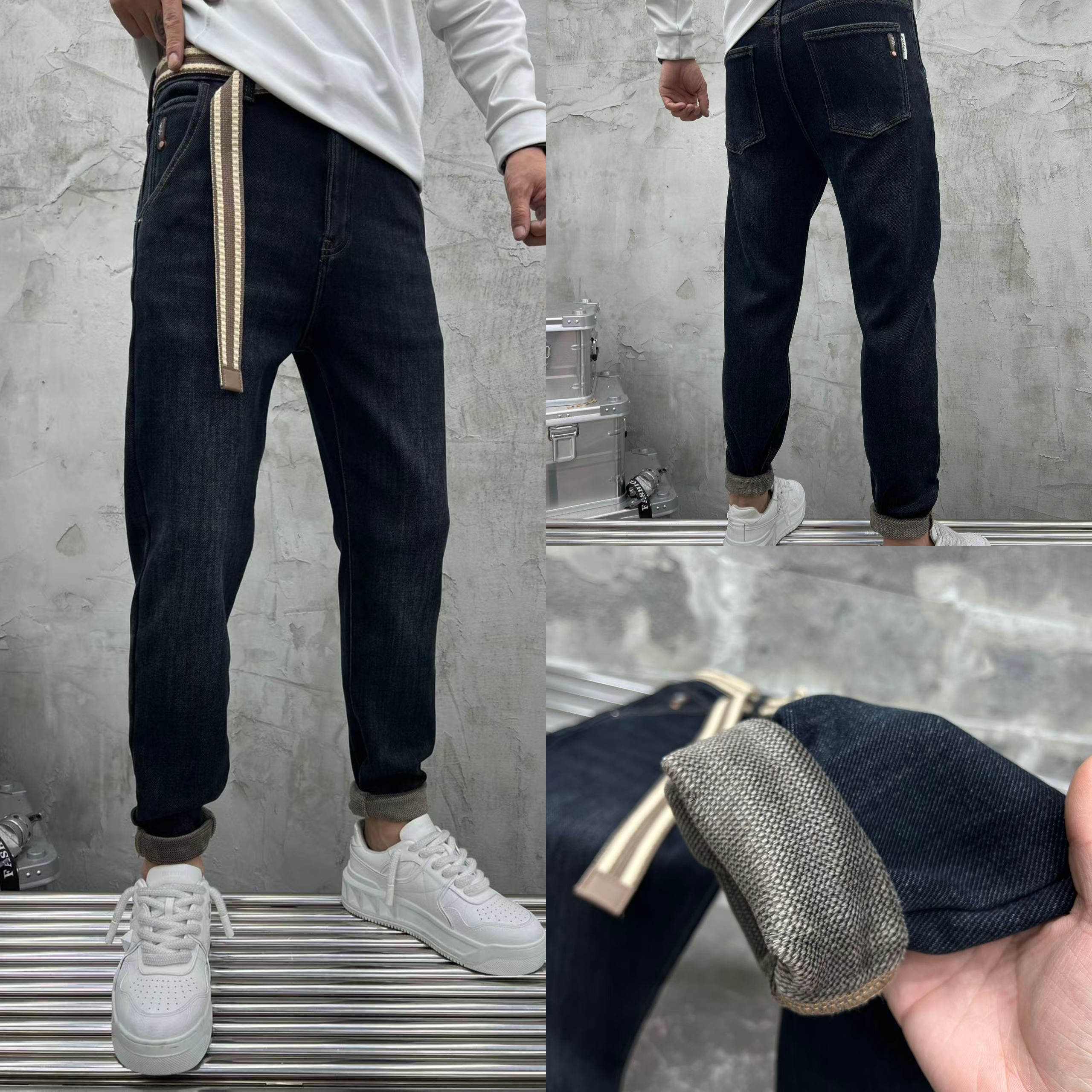 高品质男士加绒加厚修身高弹百搭牛仔裤