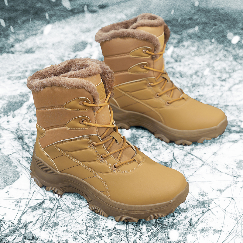 冬季抗寒男士工装靴加绒加厚保暖高帮雪地靴系带户外时尚防滑棉鞋