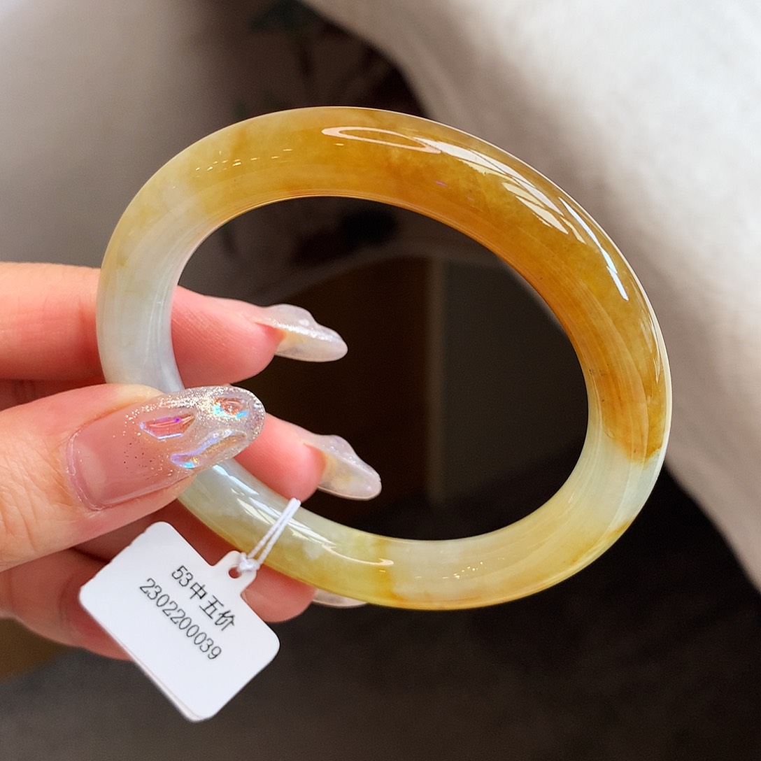 翡翠未镶嵌手镯53冰黄翡圆条（具体价格咨询客服）