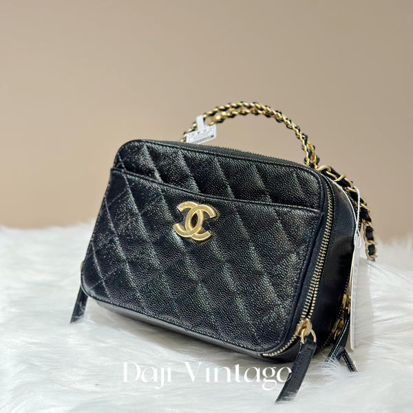 大吉中古/Chanel香奈儿黑金logo镂空手柄相机斜挎包