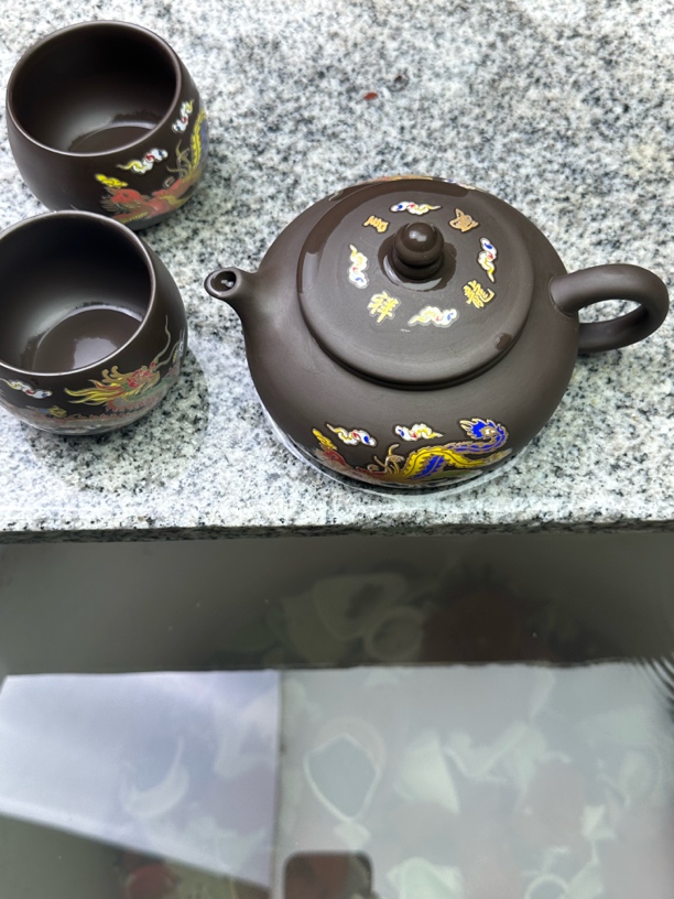 原矿紫砂寒江变色凤鸣壶+龙凤对杯