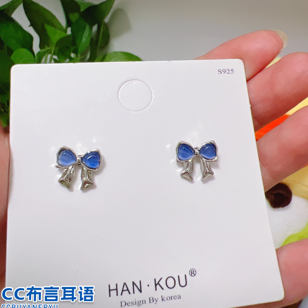 合金耳饰 合金耳饰-A6#冷萃蓝锆蝴蝶结耳钉