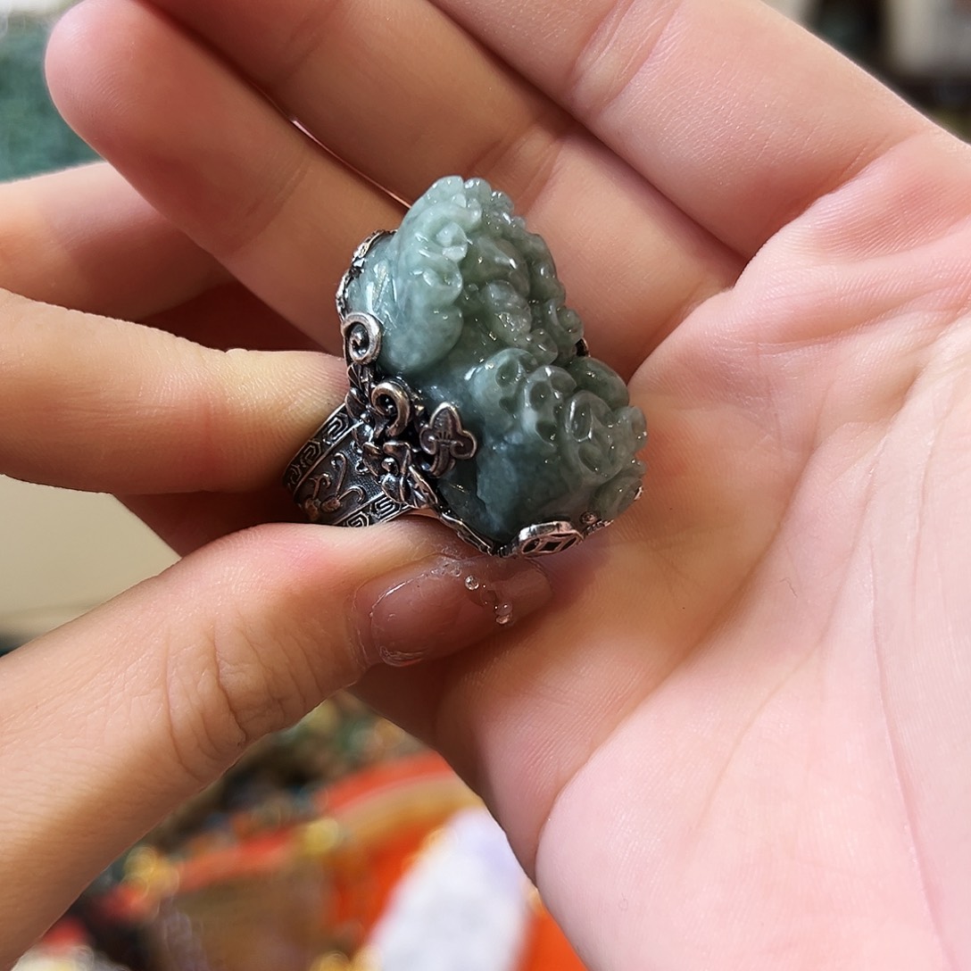 翡翠银S925镶嵌戒指戒指
