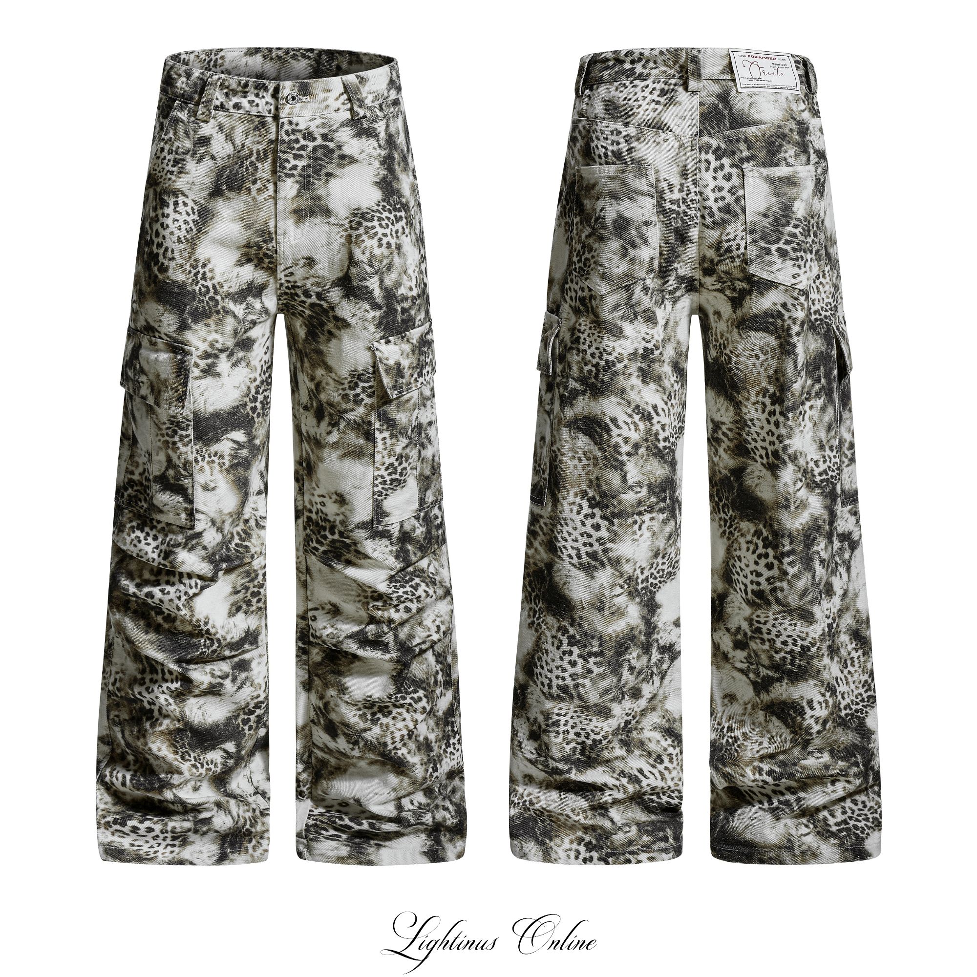 Lightinus 美式街头豹纹迷彩直筒显瘦cargo大口袋工装裤