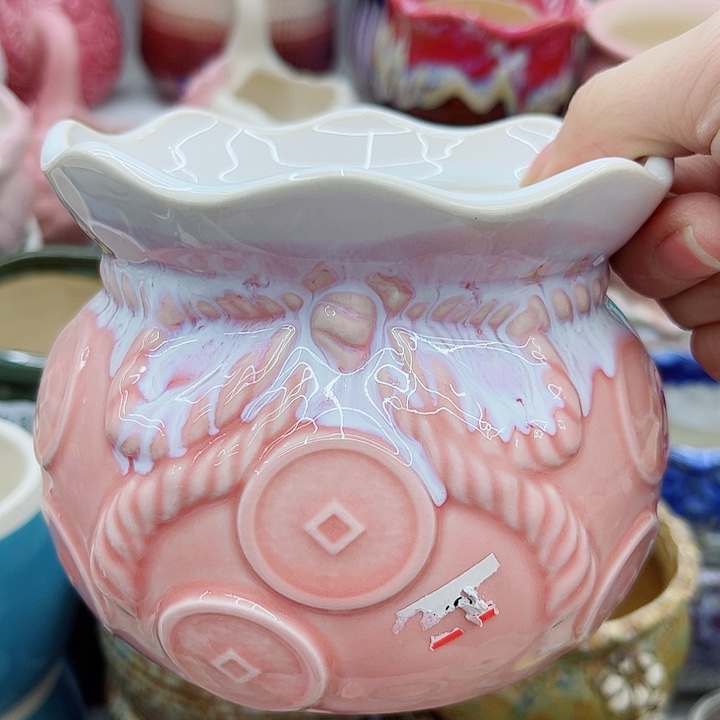 多肉绿植陶瓷花盆9.9包邮，有孔