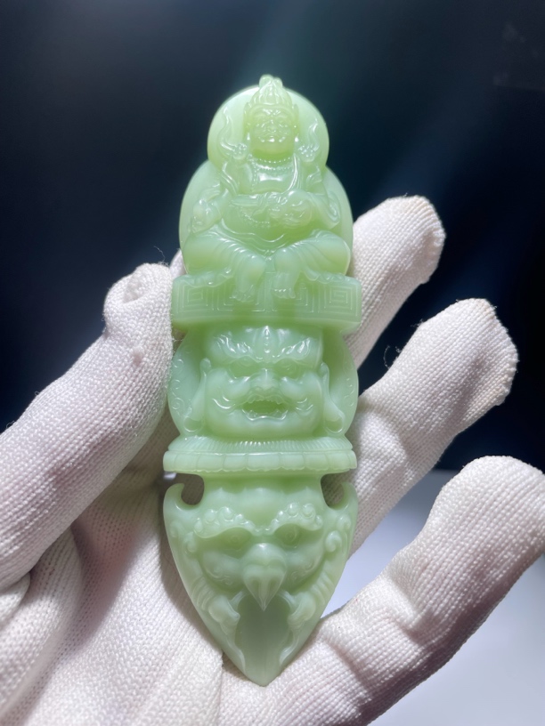 缅黄 玉化料 绿色系列缅绿黄财神金刚杵吊坠挂坠手把