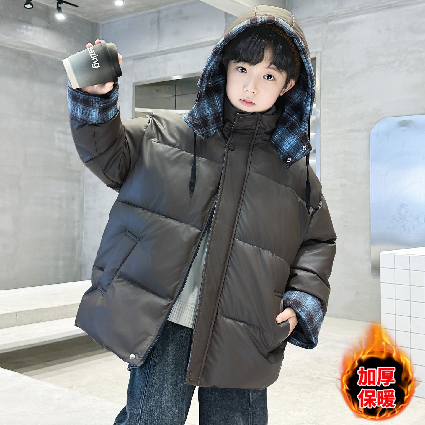 儿童装男童冬装皮衣棉服2025新款中大童棉袄冬季男孩加厚棉衣外套