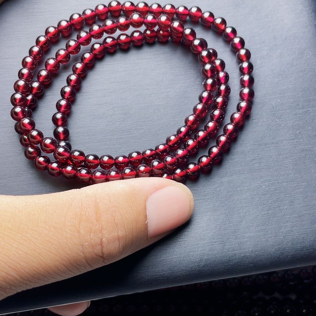 石榴石手链未镶嵌福利5.0MM高品质酒红三圈