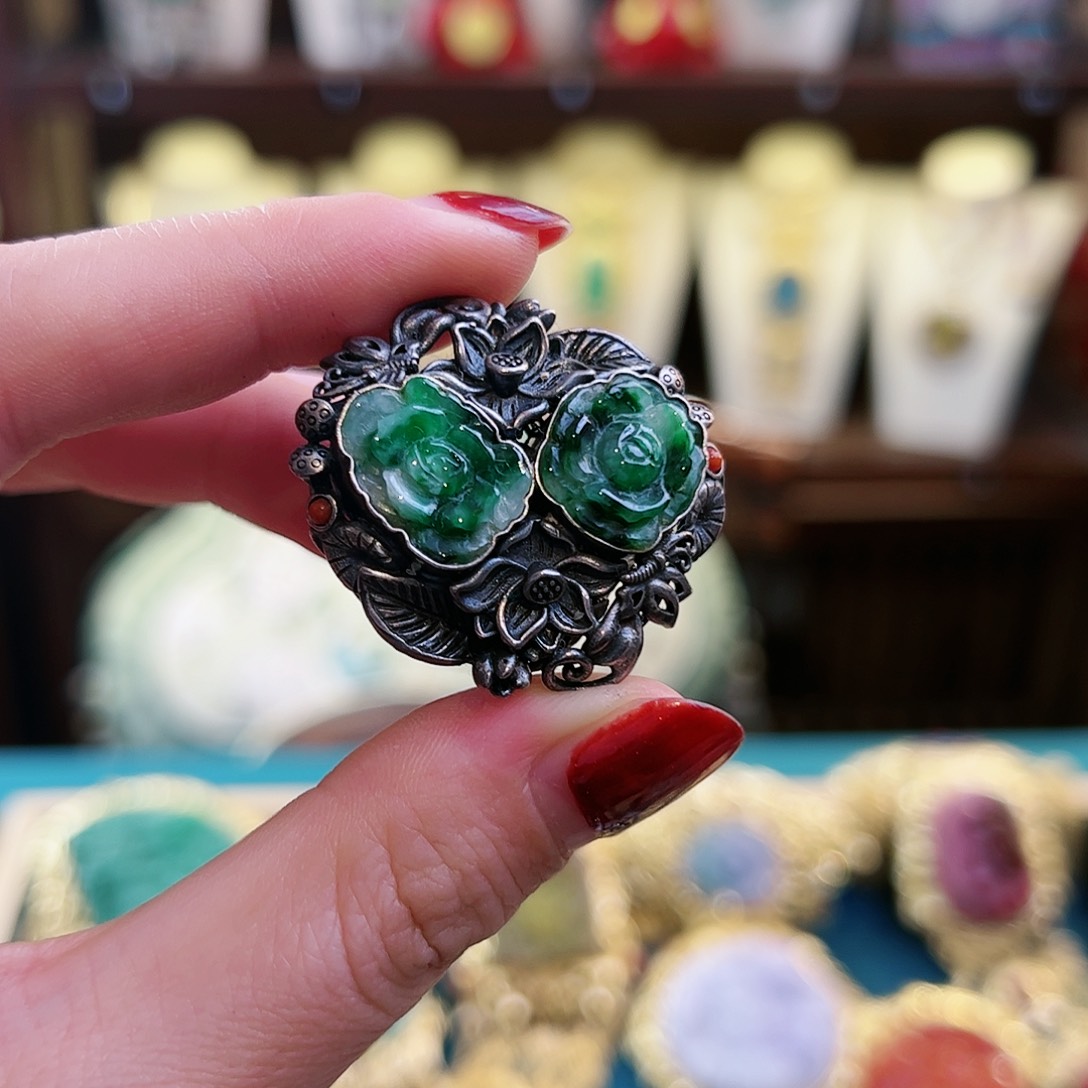 翡翠戒指银S925镶嵌戒指