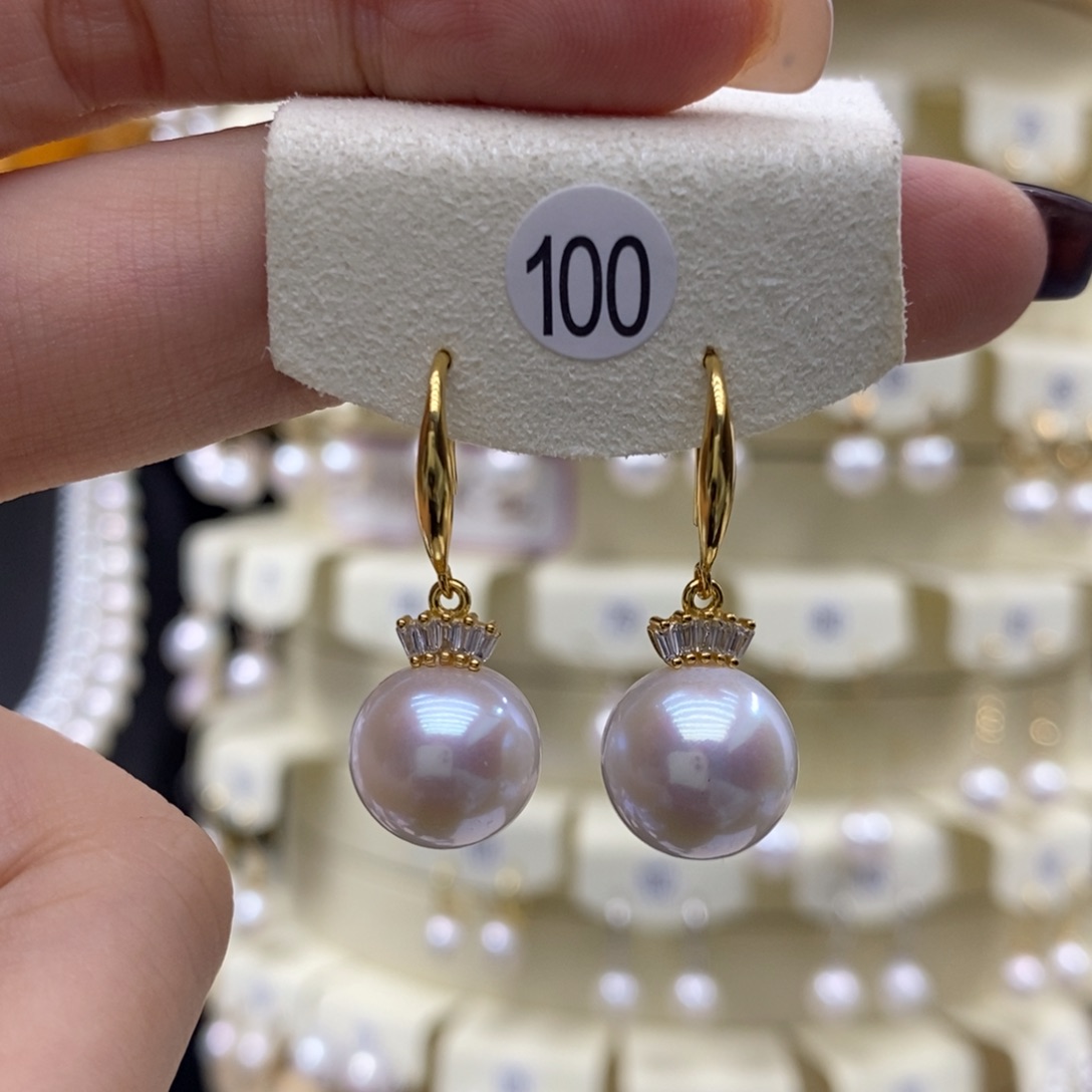 银S925镶嵌淡水珍珠耳饰