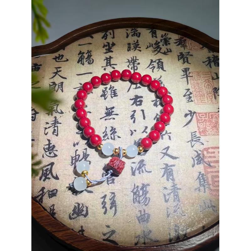 含辰砂工艺品圈手串~醒狮~白珠（无礼盒）302