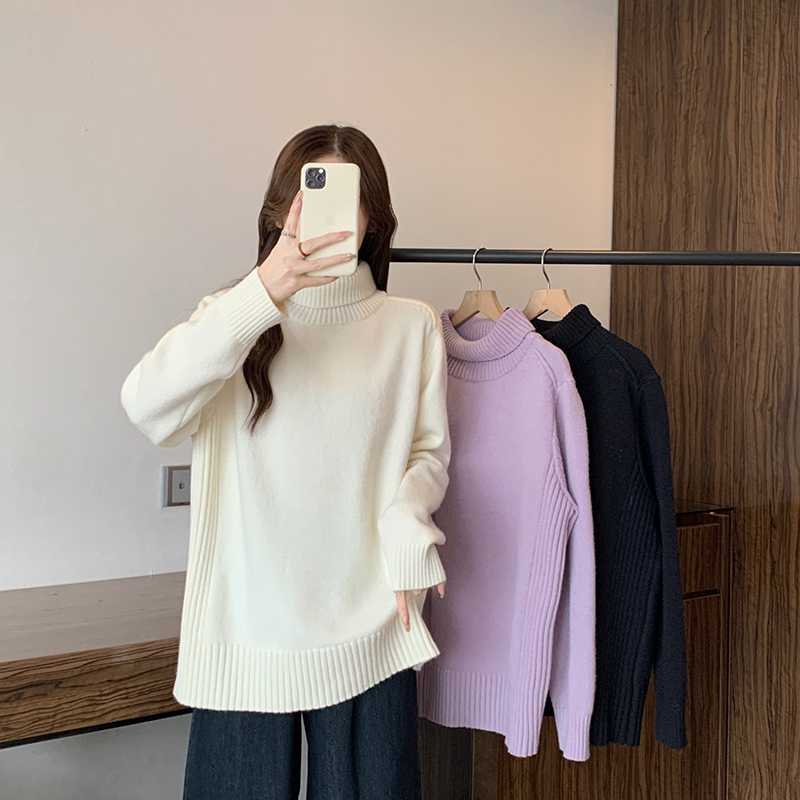 百搭休闲高领坑条软糯针织毛衣上衣时尚潮2025冬装新款胖mm大码女