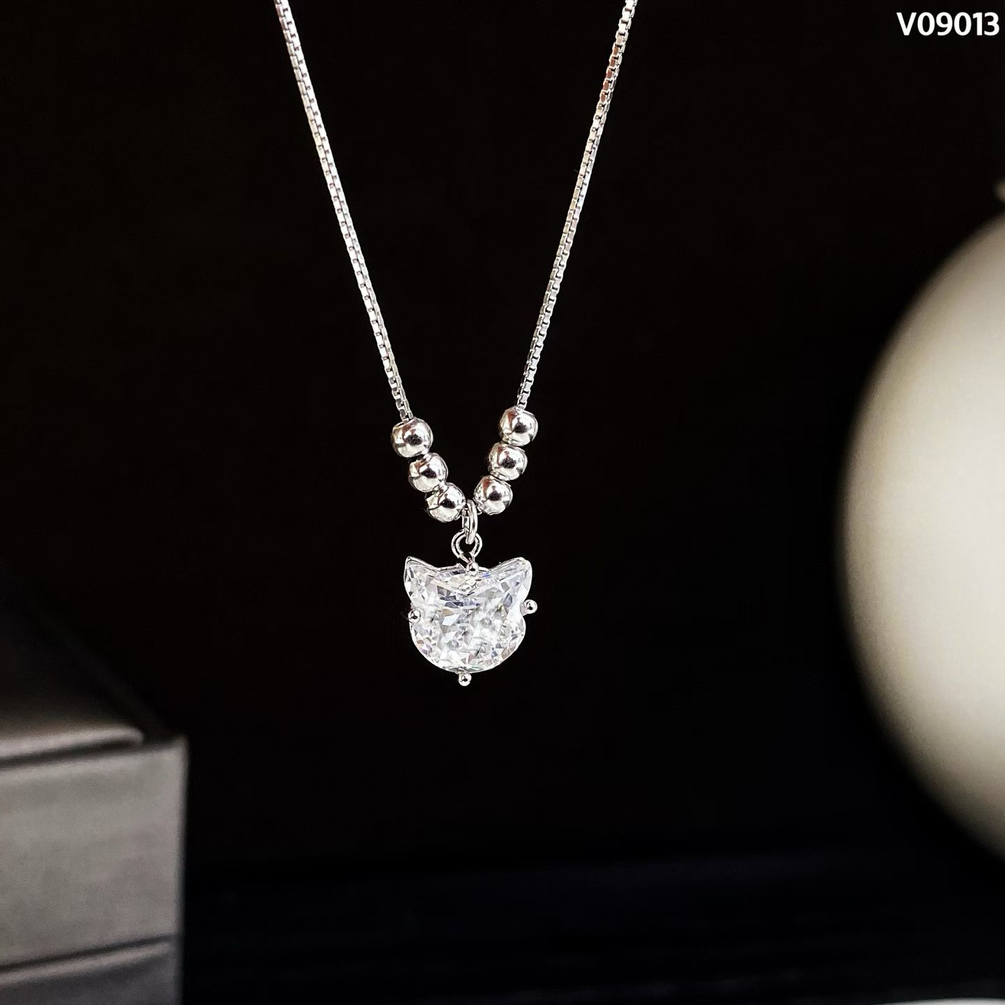 坠链均925银锆石 925银轻奢小众高级感女士小猫头锁骨链