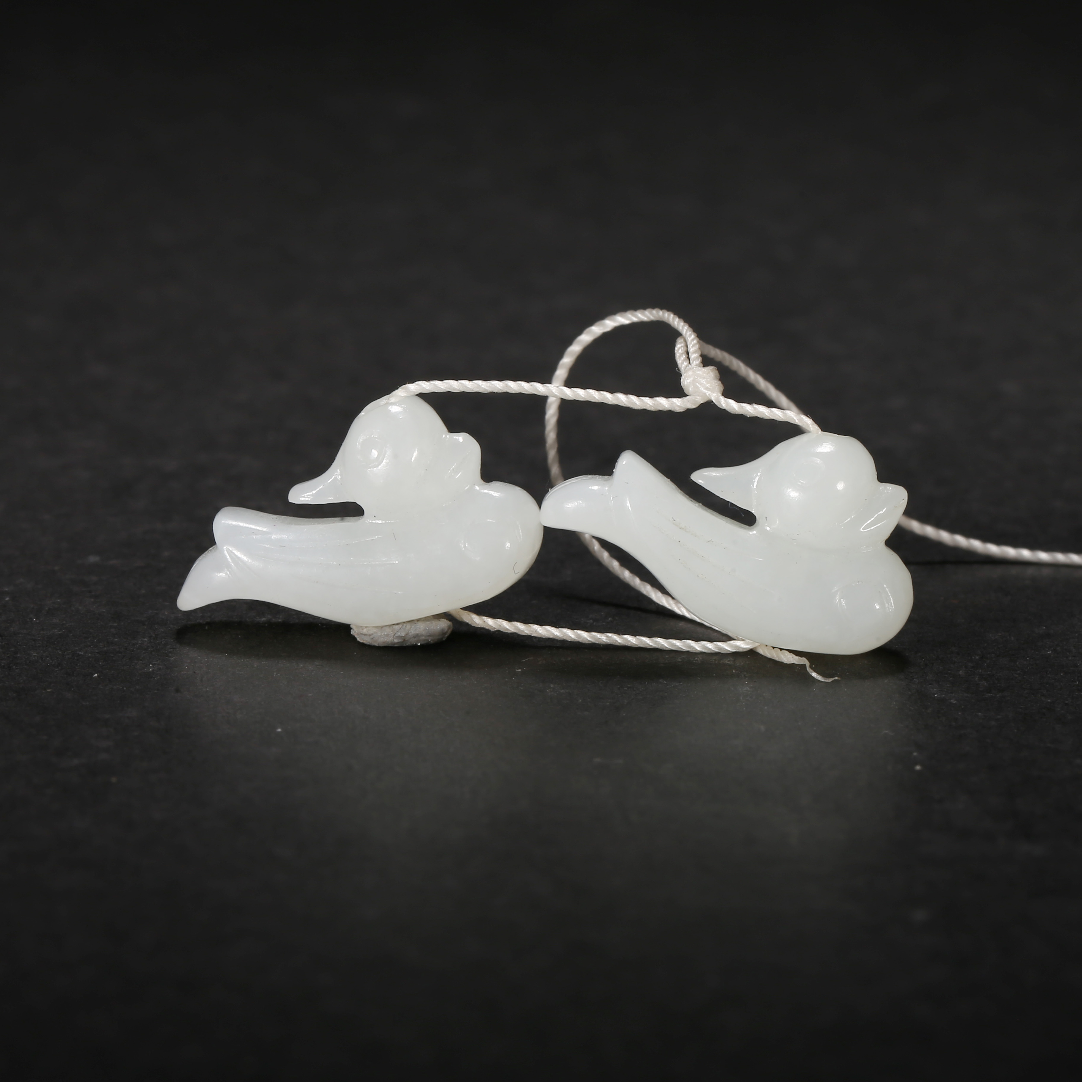清代*白玉鸳鸯耳饰一对/04JSD3250/和田玉【北京文博】