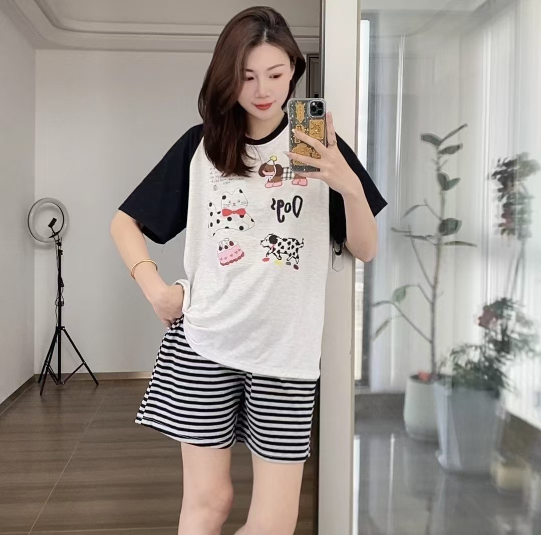 YZT8152（带胸垫） 夏季女睡衣韩版圆领短袖短裤休闲家居服套装