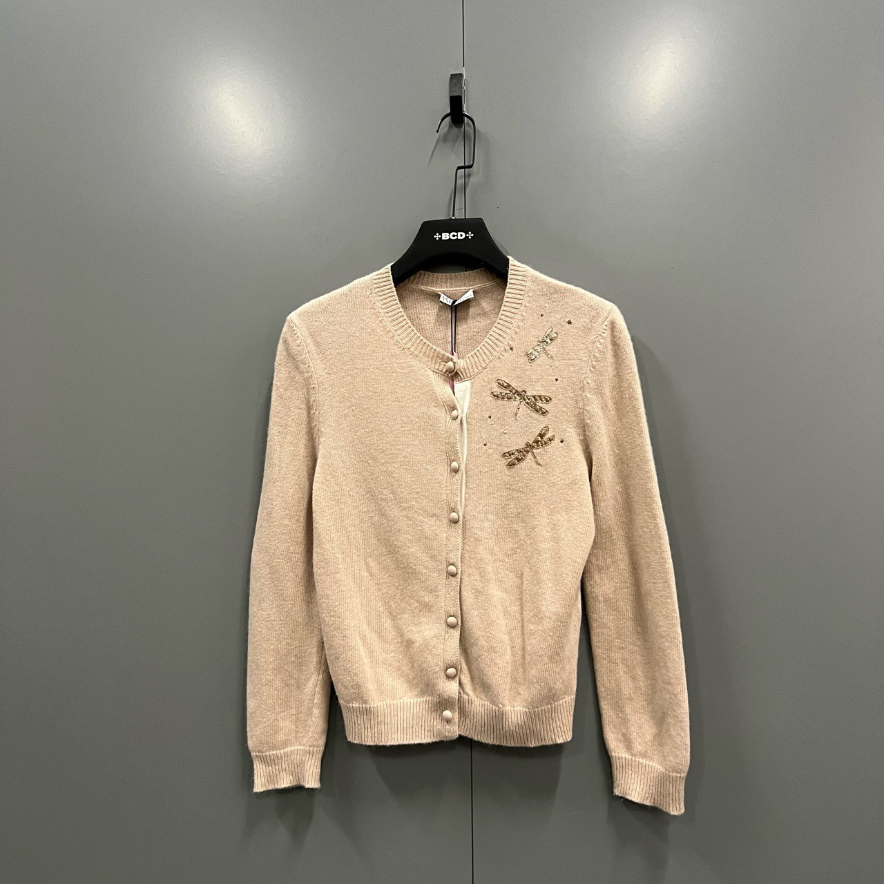 95新 Valentino/华伦天奴 （cc）蜻蜓闪粉刺绣针织开衫 M码