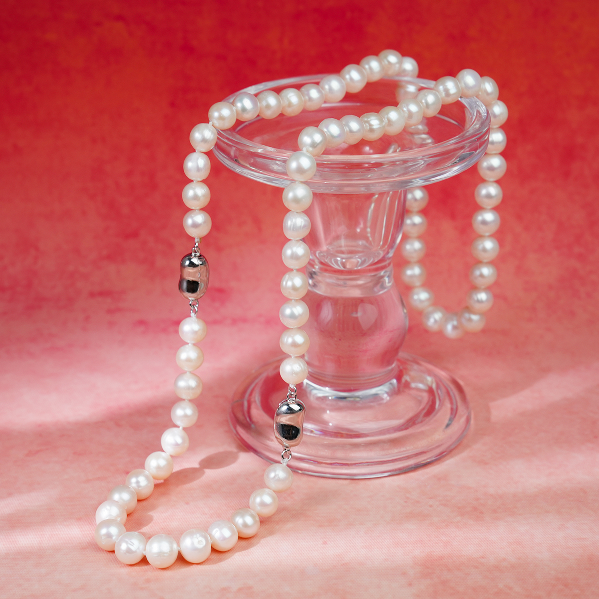 M037忱瑶9-10mm S925银无核淡水珍珠项链手链组合长链50+18cm