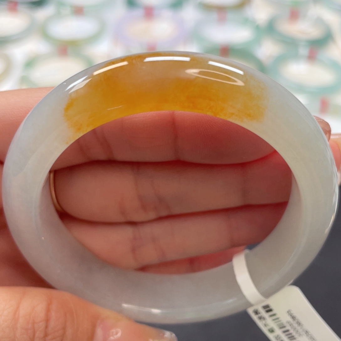 【闪购商品】翡翠手镯未镶嵌53冰润黄翡有纹漏5号