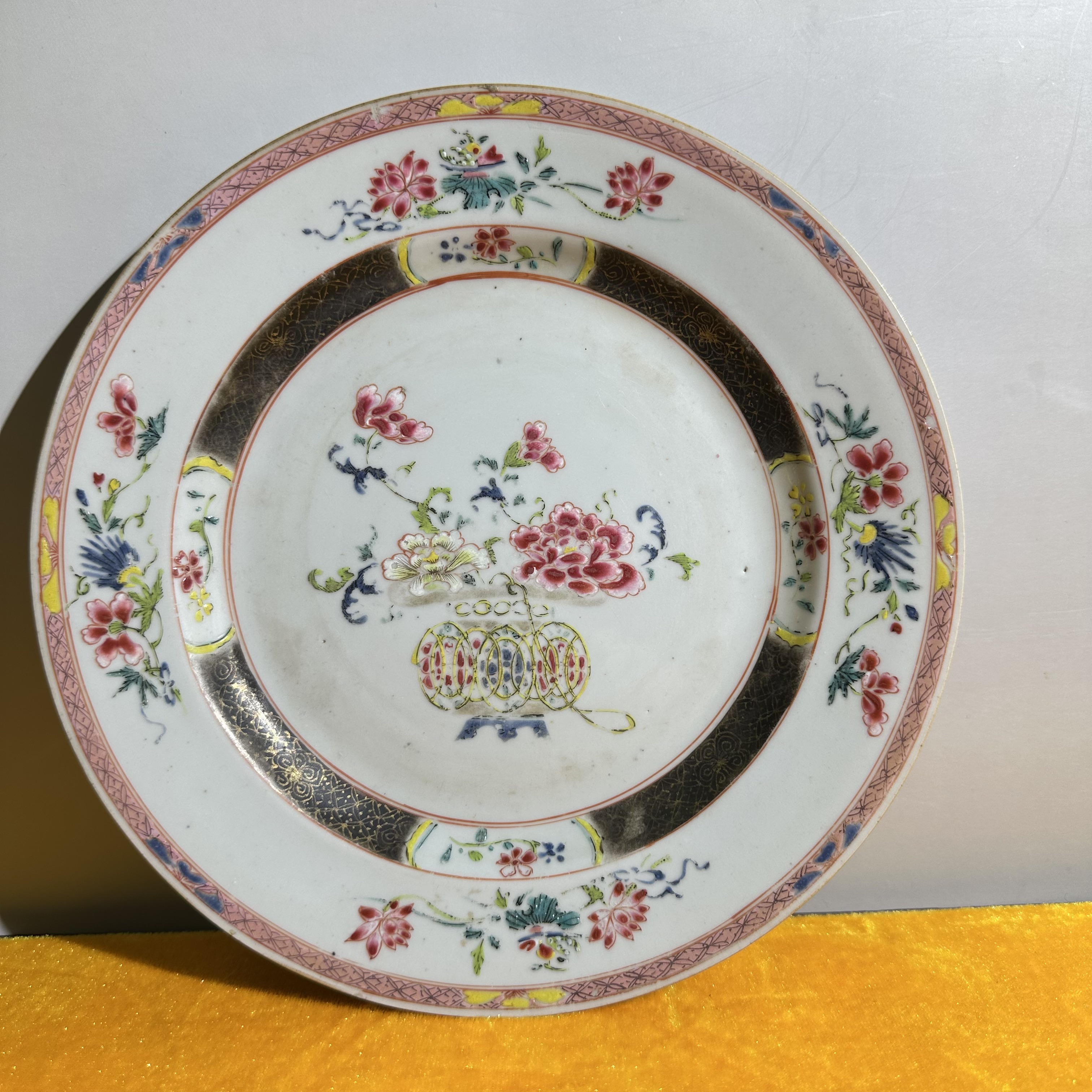 清雍正/粉彩牡丹富贵花篮盘/极美82/全品/C1110114/朝阳文物