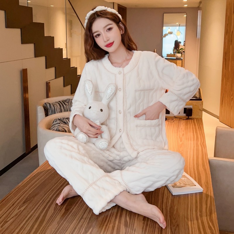 【枕边诗】睡衣秋冬季新款法兰绒长袖长裤两件套小香风高级感家居服