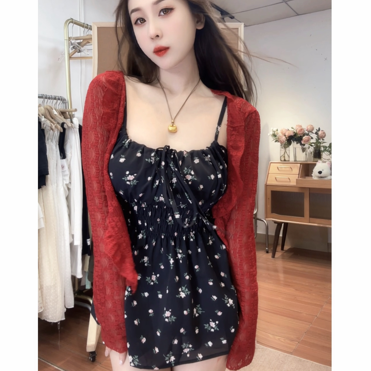 碎花雪纺吊带上衣法式短款150小个子夏季显瘦7599