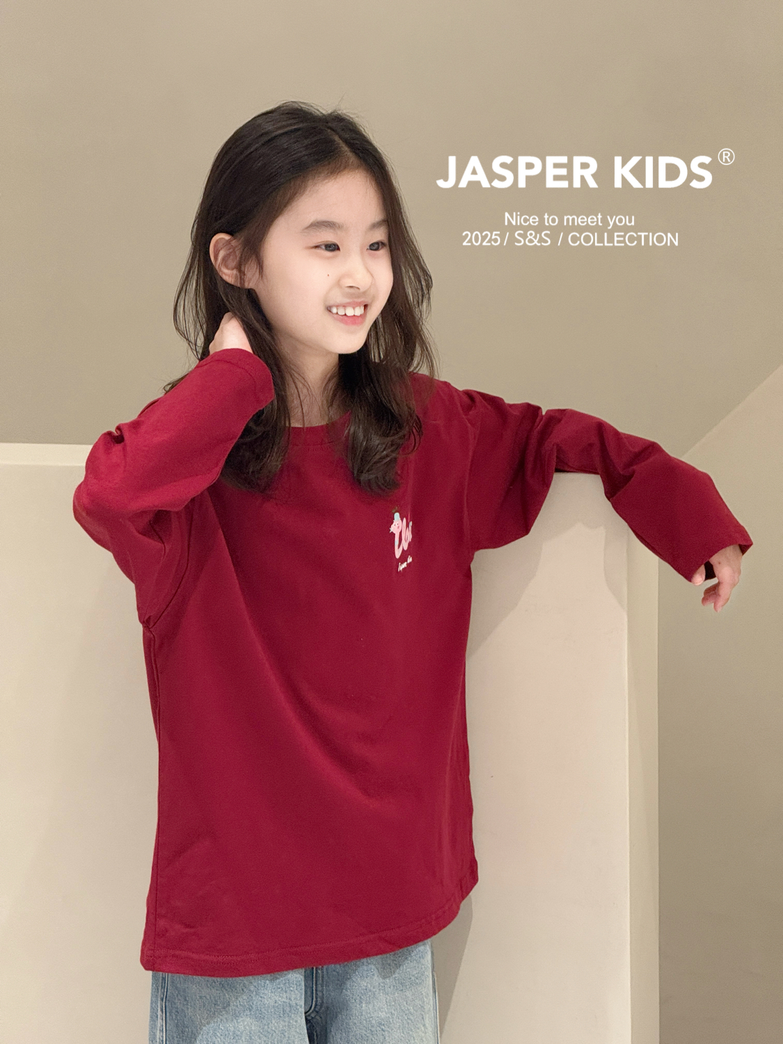 JASPER圆领洋气春秋纯棉女童男童长袖T恤（退换需补3元每件）