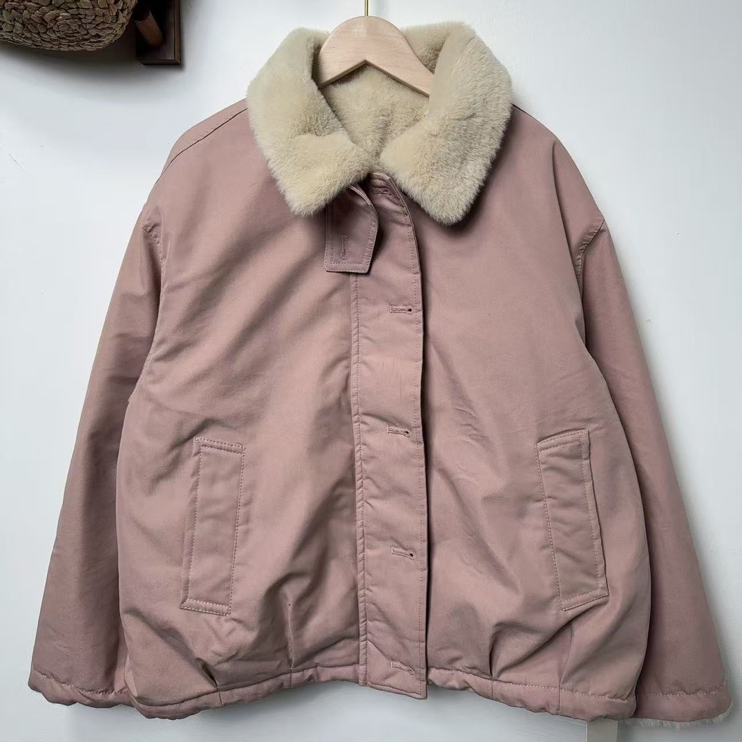 日系 韩版宽松加绒加厚棉服外套冬季保暖复古外套胸130长61