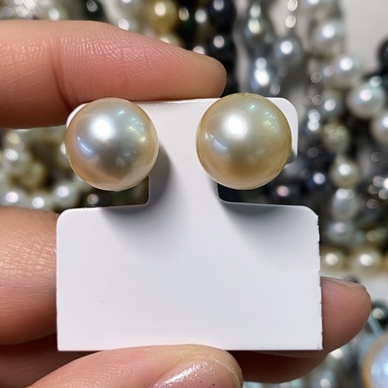 海水珍珠耳饰银S925镶嵌12.8