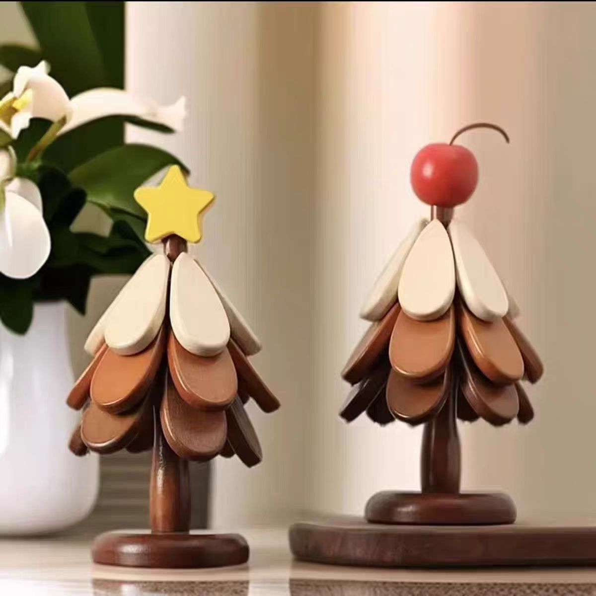 花瓣杯垫全实木锅垫氛围感花瓣形装饰摆件杯子架格架置物架