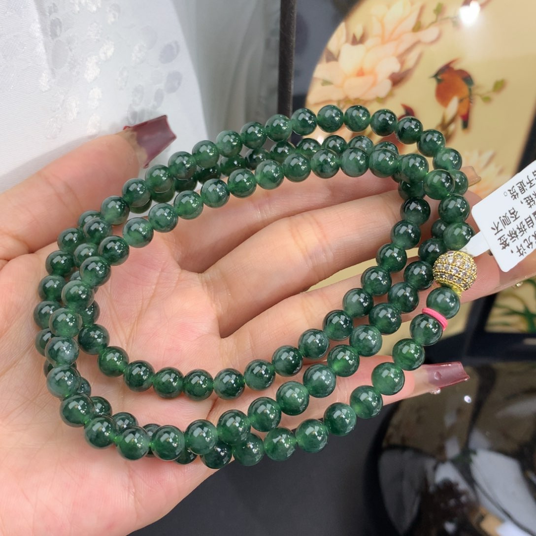 翡翠手链未镶嵌卡6.3冰胶深绿飘花项链