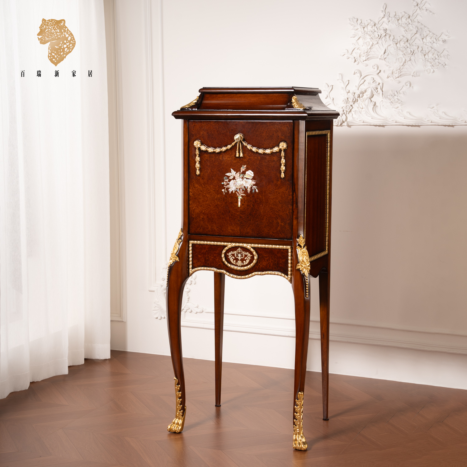 百瑞新店主私藏款“花团锦簇”新古典螺钿镶嵌储物斗柜YLSD-BRX1873