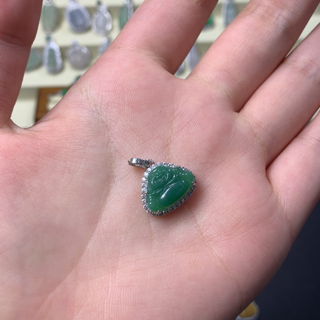 小***头翡翠银S925镶嵌颈饰