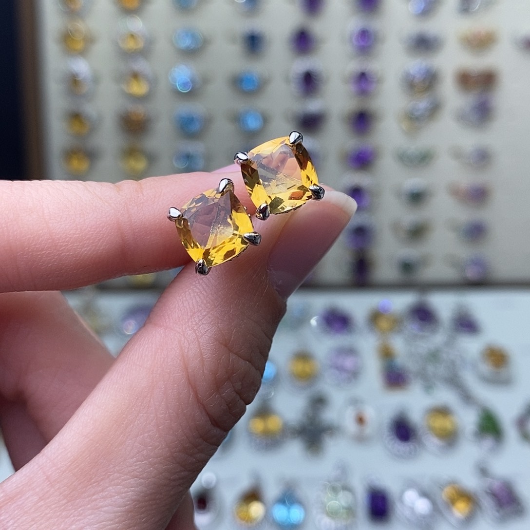 黄晶耳饰银S925镶嵌（需要证书备注）