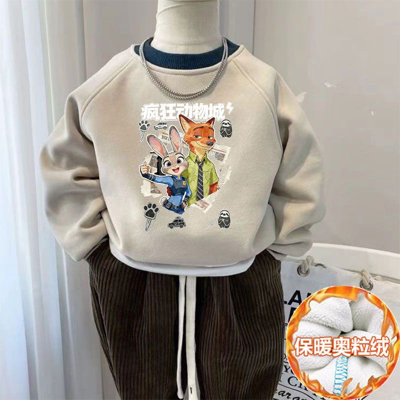 疯狂动物城秋冬新款小中大男女儿童卫衣圆领加厚长袖宽松加绒外套