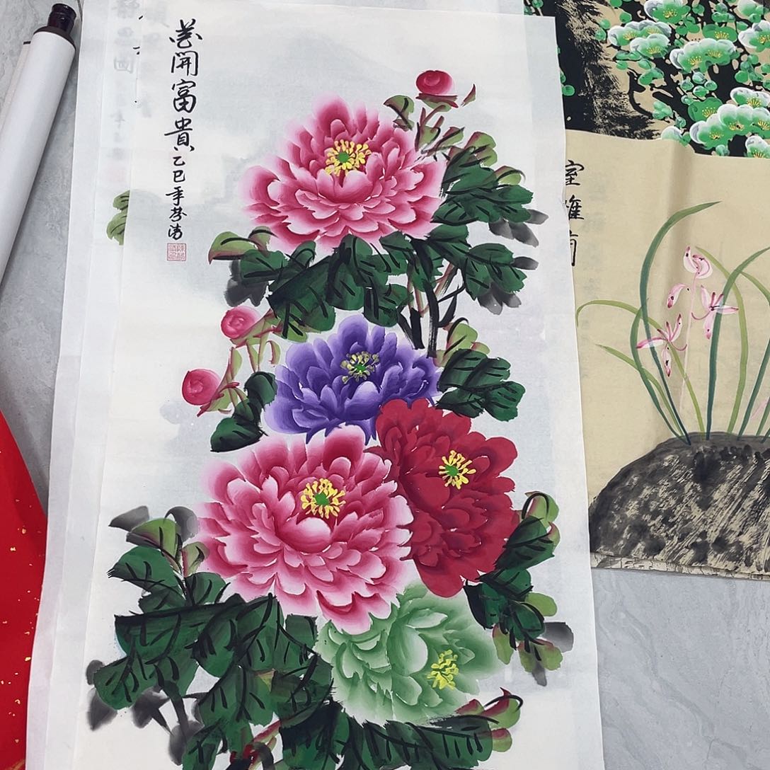 国画国画作品原稿三尺竖牡丹