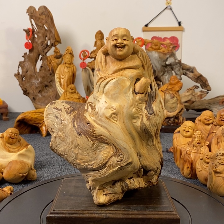 柏木（崖柏）太行崖柏弥勒佛摆件根雕工艺品