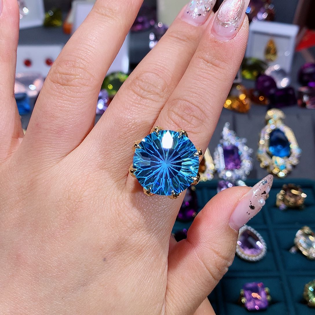 托帕石戒指银S925镶嵌戒指