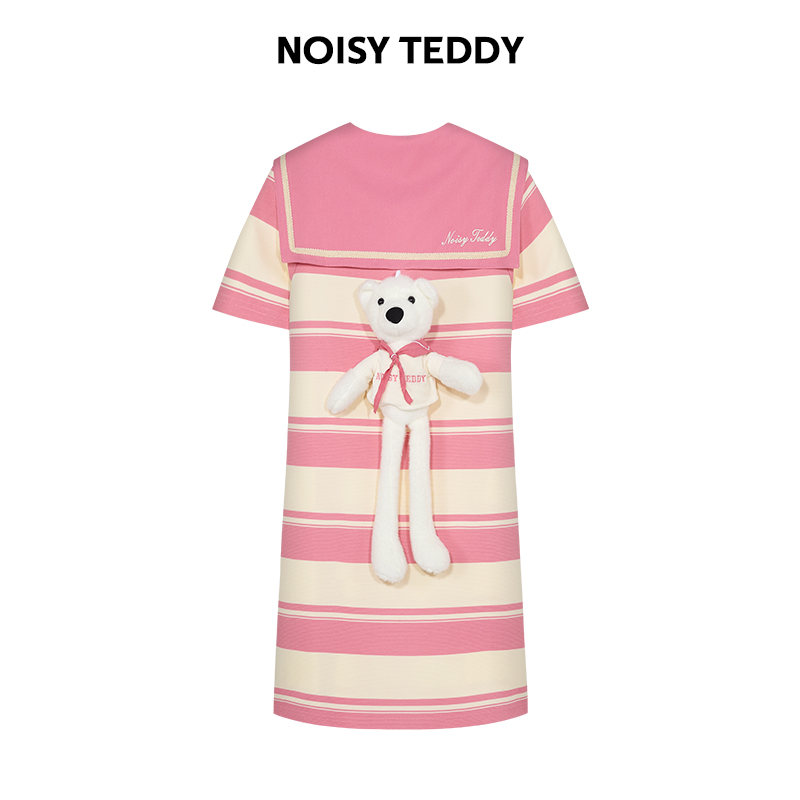 女士新款海军领时尚高级感宽松短款T恤连衣裙