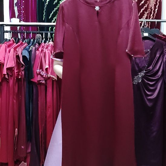 品牌枣红色醋酸单层长款改良旗袍鱼尾裙4xl码小130斤以内