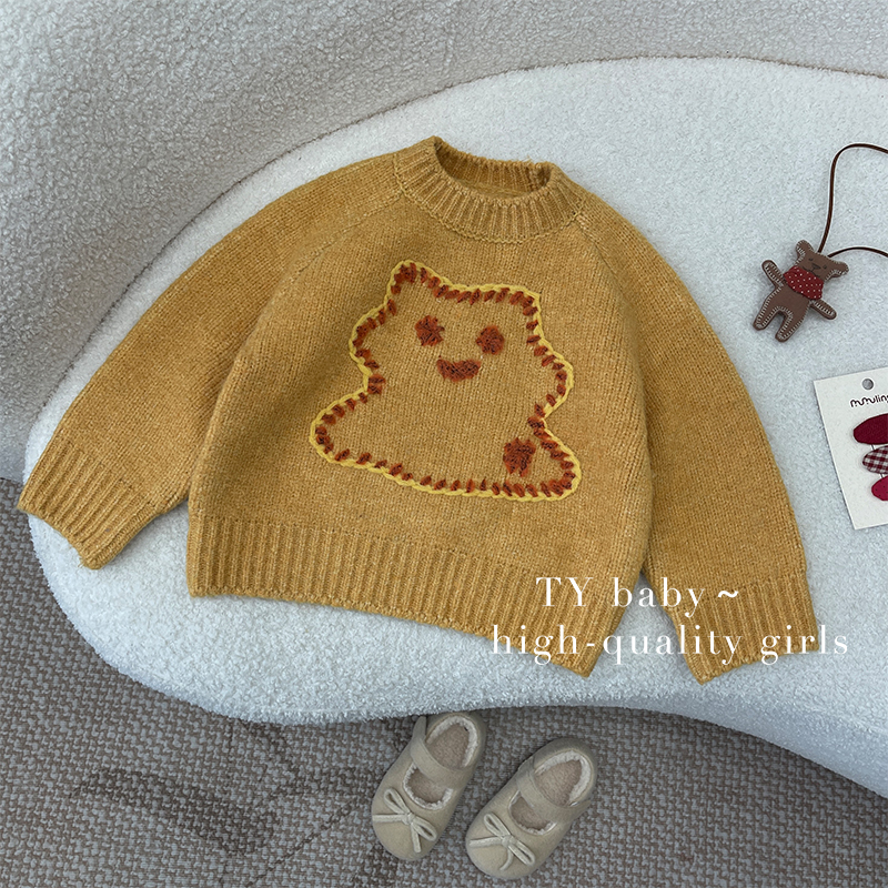 冬装女小童韩版时尚创意可爱风卡通刺绣保暖针织毛衣NNT0023