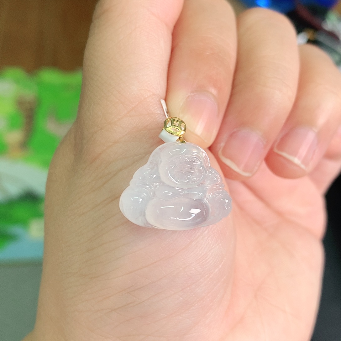 翡翠颈饰18K金镶嵌冰胶小佛