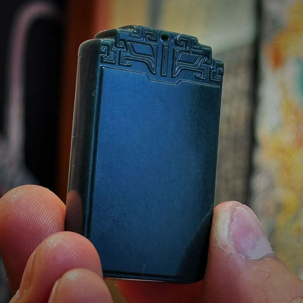 小天出品.招牌塔青探矿料饕餮无事牌和田玉吊坠（多样性发一件）