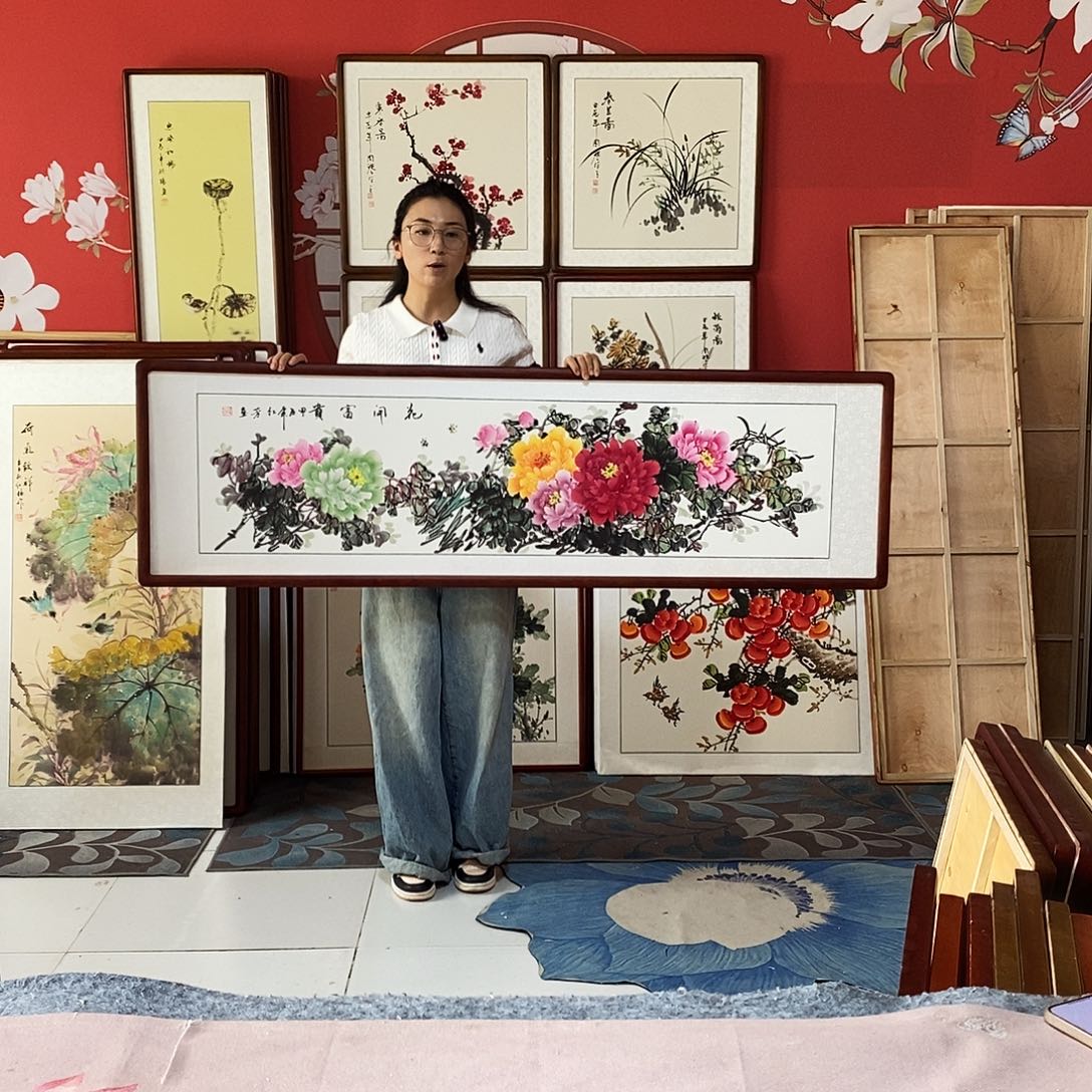国画手写手绘国画作品47✖️162带框包邮