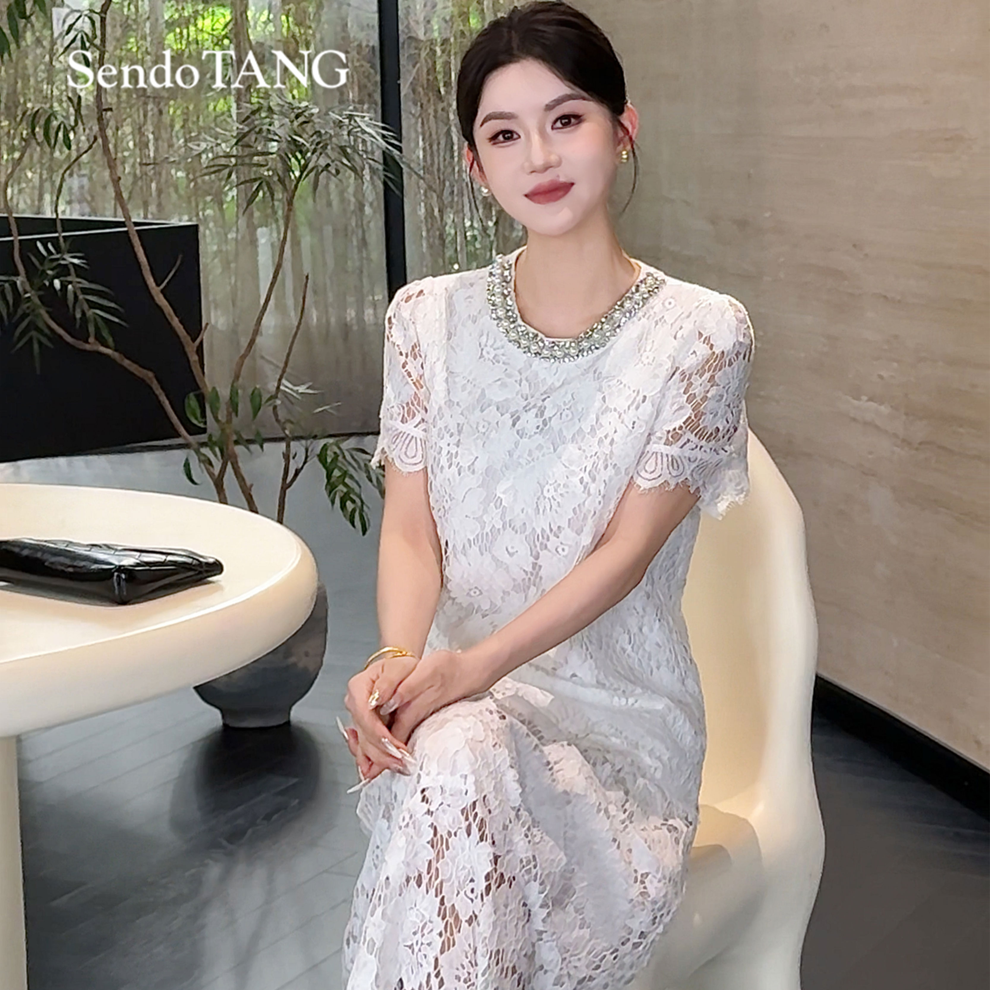 现货蕾丝套装【月吟】胖多女装夏季新款时尚休闲上衣半裙套装